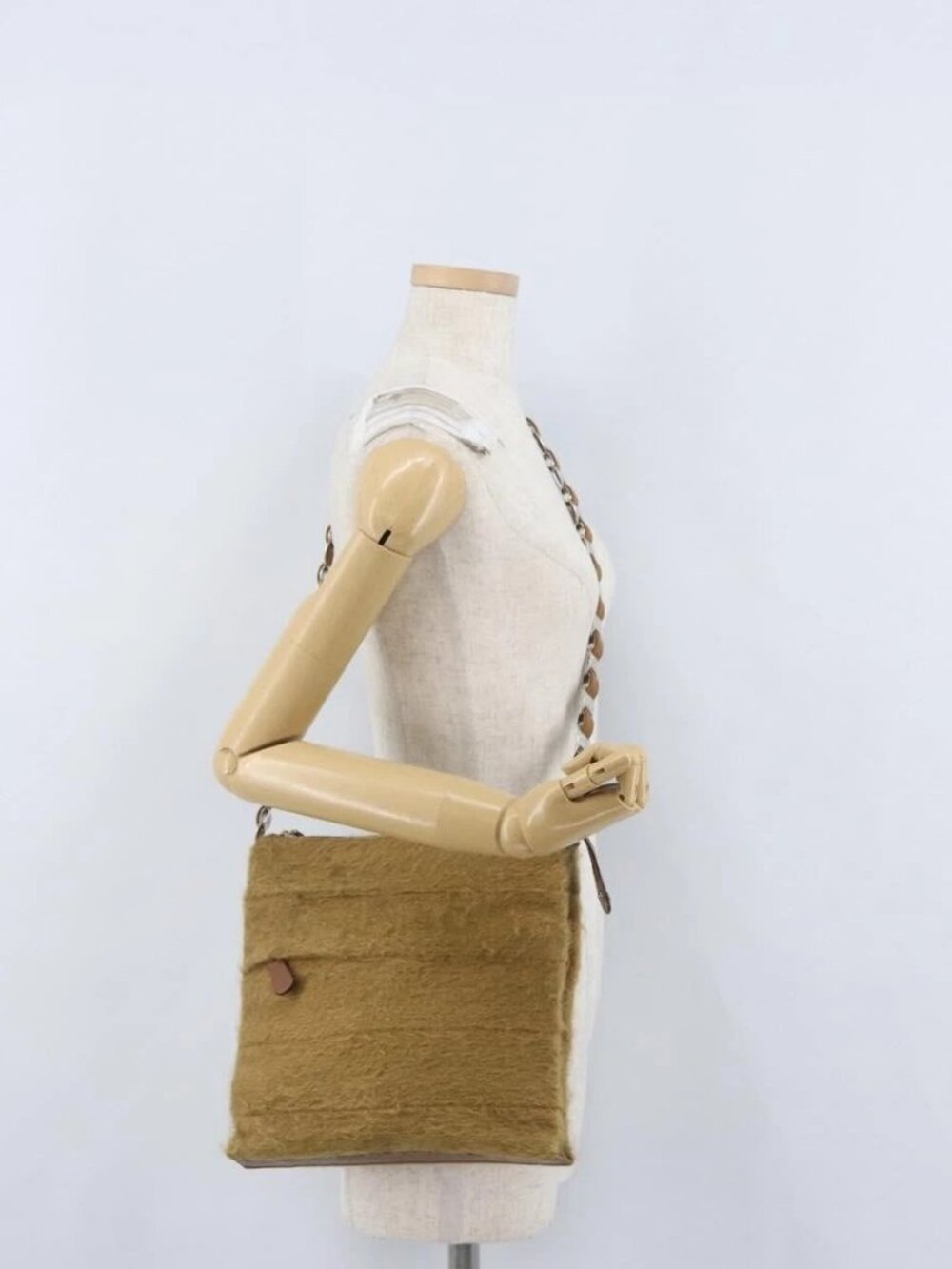 Salvatore Ferragamo Shoulder Bag Silk Cotton Khaki Silver